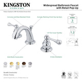 Vintage KB914BL Two-Handle 3-Hole Deck Mount Widespread Bathroom Faucet with Plastic Pop-Up, Polished Chrome/Polished Brass