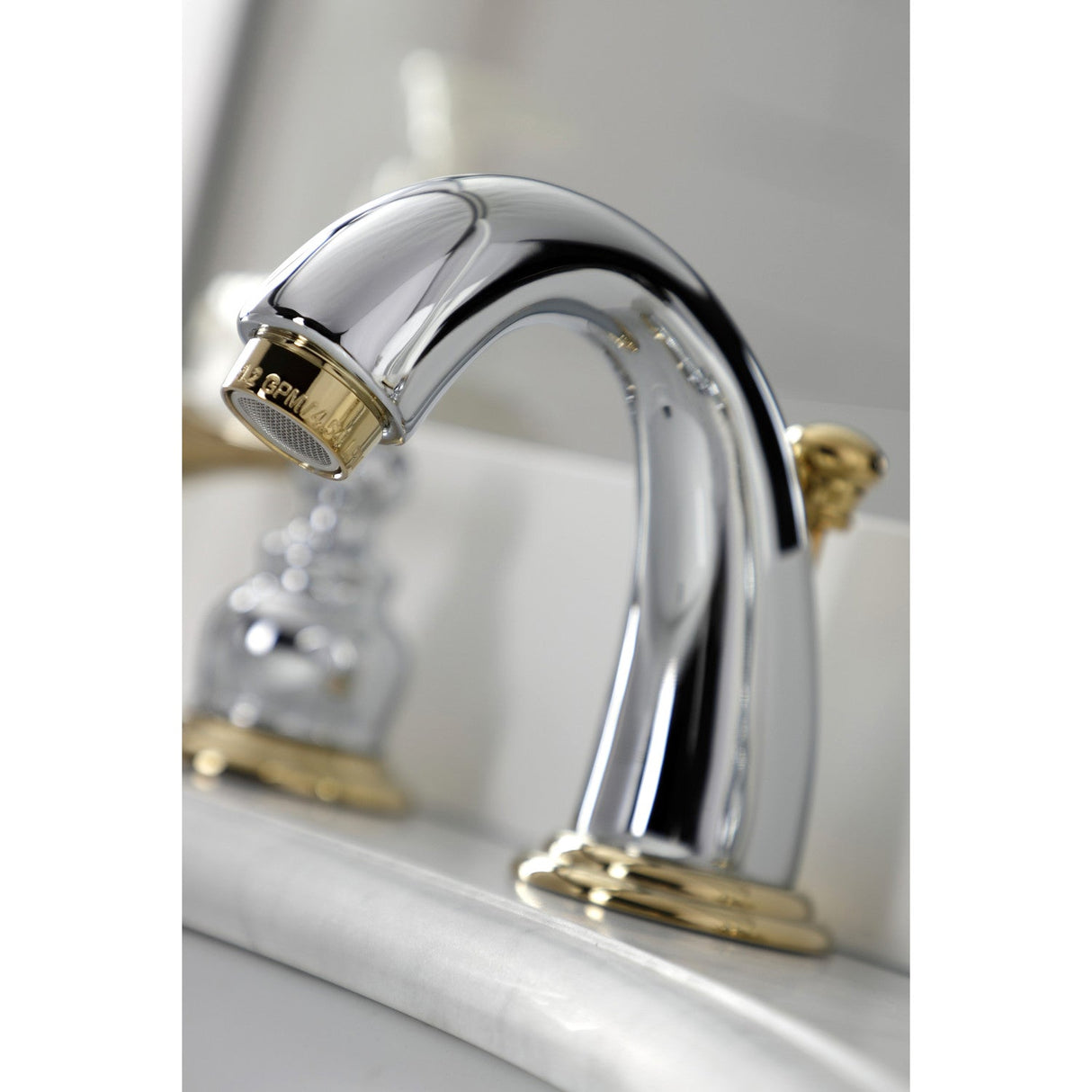Vintage KB914BL Two-Handle 3-Hole Deck Mount Widespread Bathroom Faucet with Plastic Pop-Up, Polished Chrome/Polished Brass
