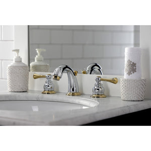 Vintage KB914BL Two-Handle 3-Hole Deck Mount Widespread Bathroom Faucet with Plastic Pop-Up, Polished Chrome/Polished Brass