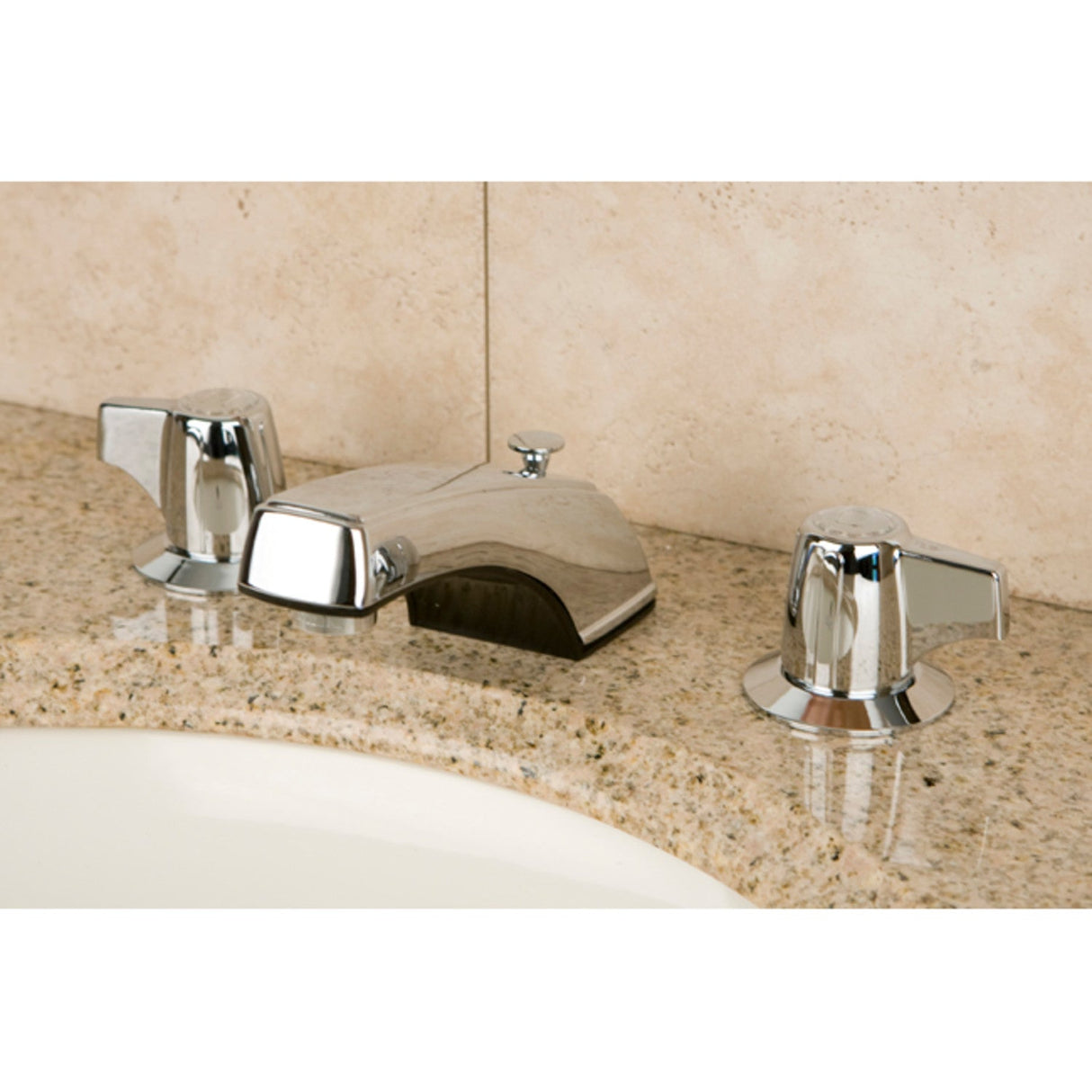 Americana KB920 Two-Handle 3-Hole Deck Mount Widespread Bathroom Faucet with Plastic Pop-Up, Polished Chrome