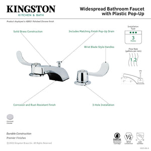 Vista KB931 Two-Handle 3-Hole Deck Mount Widespread Bathroom Faucet with Plastic Pop-Up, Polished Chrome