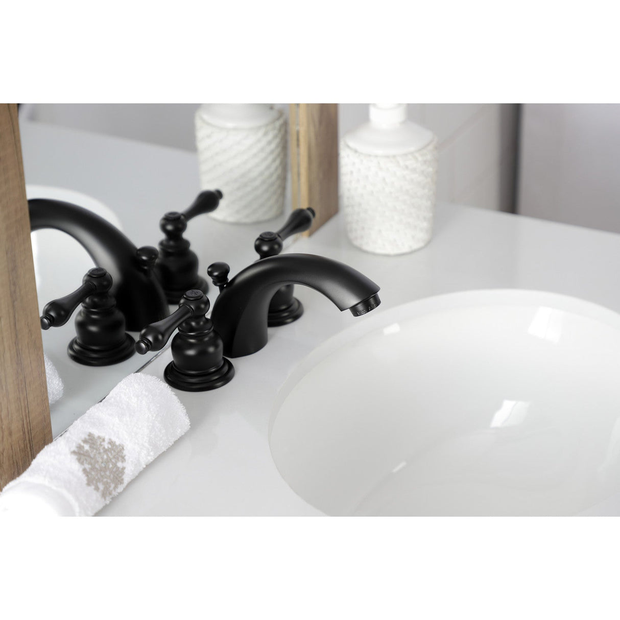 Victorian KB940AL Two-Handle 3-Hole Deck Mount Mini-Widespread Bathroom Faucet with Plastic Pop-Up, Matte Black