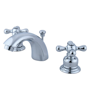 Victorian KB941AX Two-Handle 3-Hole Deck Mount Mini-Widespread Bathroom Faucet with Plastic Pop-Up, Polished Chrome
