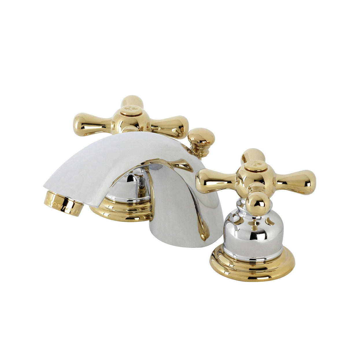 Victorian KB944AX Two-Handle 3-Hole Deck Mount Mini-Widespread Bathroom Faucet with Plastic Pop-Up, Polished Chrome/Polished Brass