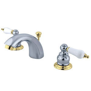 Victorian KB944B Two-Handle 3-Hole Deck Mount Mini-Widespread Bathroom Faucet with Plastic Pop-Up, Polished Chrome/Polished Brass