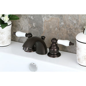 Victorian KB945B Two-Handle 3-Hole Deck Mount Mini-Widespread Bathroom Faucet with Plastic Pop-Up, Oil Rubbed Bronze