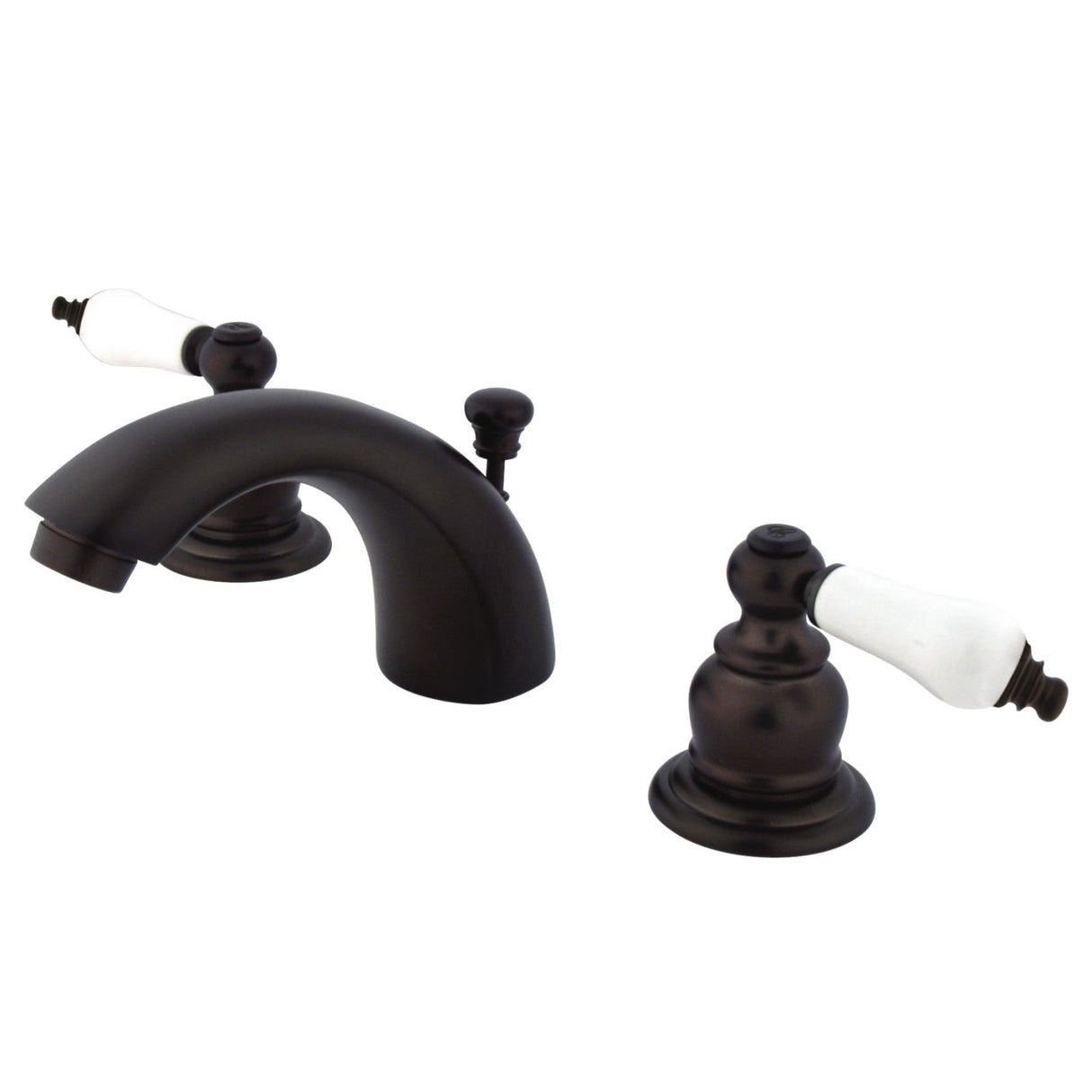 Victorian KB945B Two-Handle 3-Hole Deck Mount Mini-Widespread Bathroom Faucet with Plastic Pop-Up, Oil Rubbed Bronze