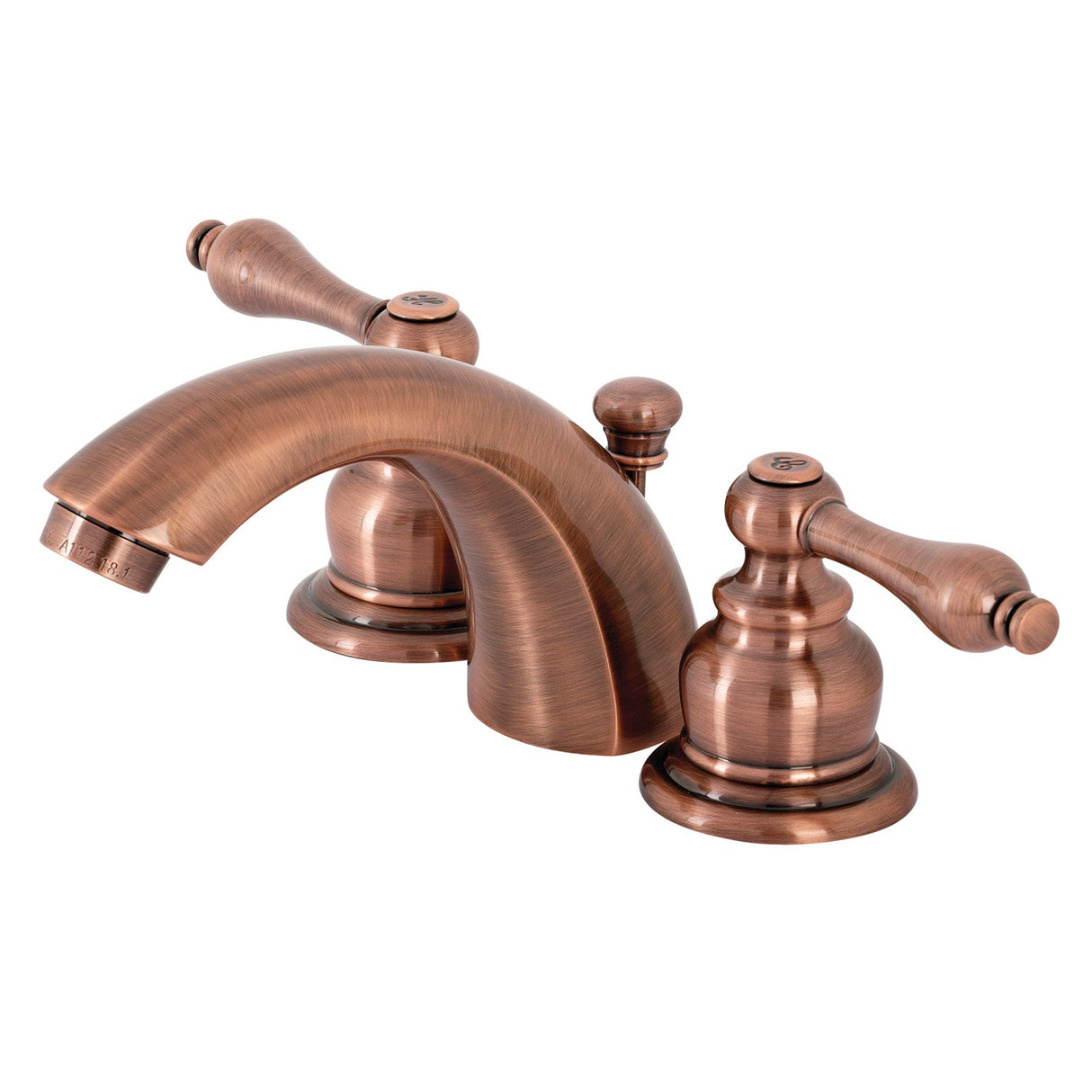 Victorian KB946AL Two-Handle 3-Hole Deck Mount Mini-Widespread Bathroom Faucet with Plastic Pop-Up, Antique Copper