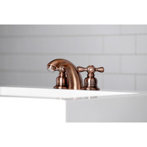 Victorian KB946AX Two-Handle 3-Hole Deck Mount Mini-Widespread Bathroom Faucet with Plastic Pop-Up, Antique Copper