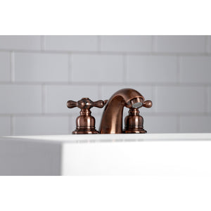 Victorian KB946AX Two-Handle 3-Hole Deck Mount Mini-Widespread Bathroom Faucet with Plastic Pop-Up, Antique Copper