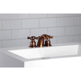 Victorian KB946AX Two-Handle 3-Hole Deck Mount Mini-Widespread Bathroom Faucet with Plastic Pop-Up, Antique Copper