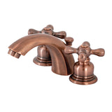 Victorian KB946AX Two-Handle 3-Hole Deck Mount Mini-Widespread Bathroom Faucet with Plastic Pop-Up, Antique Copper