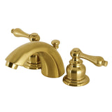 Victorian KB947ALSB Two-Handle 3-Hole Deck Mount Mini-Widespread Bathroom Faucet with Plastic Pop-Up, Brushed Brass