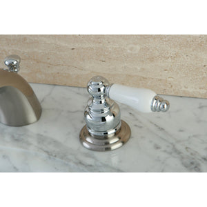 Victorian KB947B Two-Handle 3-Hole Deck Mount Mini-Widespread Bathroom Faucet with Plastic Pop-Up, Brushed Nickel/Polished Chrome