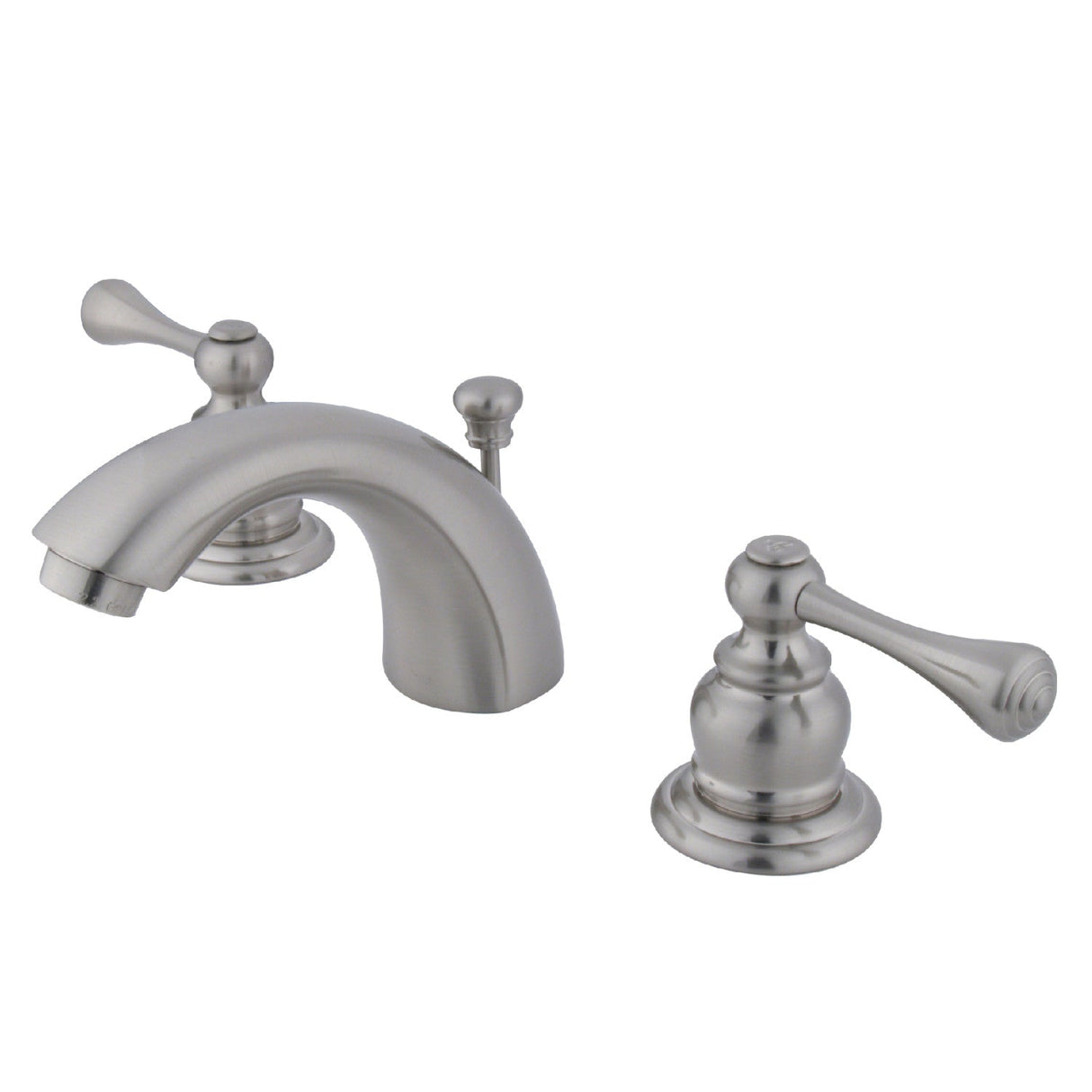 Vintage KB948BL Two-Handle 3-Hole Deck Mount Mini-Widespread Bathroom Faucet with Plastic Pop-Up, Brushed Nickel