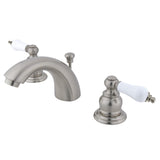 Victorian KB948B Two-Handle 3-Hole Deck Mount Mini-Widespread Bathroom Faucet with Plastic Pop-Up, Brushed Nickel