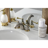 Vintage KB949BL Two-Handle 3-Hole Deck Mount Mini-Widespread Bathroom Faucet with Plastic Pop-Up, Brushed Nickel/Polished Brass