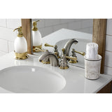 Vintage KB949BL Two-Handle 3-Hole Deck Mount Mini-Widespread Bathroom Faucet with Plastic Pop-Up, Brushed Nickel/Polished Brass