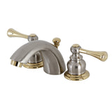 Vintage KB949BL Two-Handle 3-Hole Deck Mount Mini-Widespread Bathroom Faucet with Plastic Pop-Up, Brushed Nickel/Polished Brass