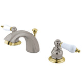 Victorian KB949B Two-Handle 3-Hole Deck Mount Mini-Widespread Bathroom Faucet with Plastic Pop-Up, Brushed Nickel/Polished Brass