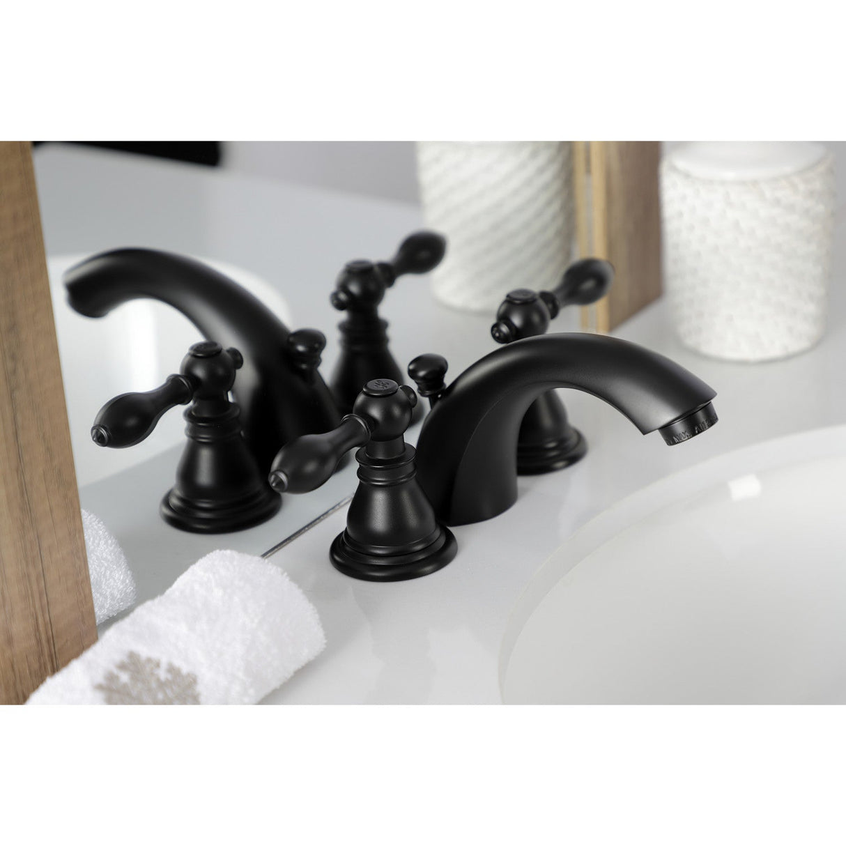 American Classic KB950ACL Two-Handle 3-Hole Deck Mount Mini-Widespread Bathroom Faucet with Plastic Pop-Up, Matte Black