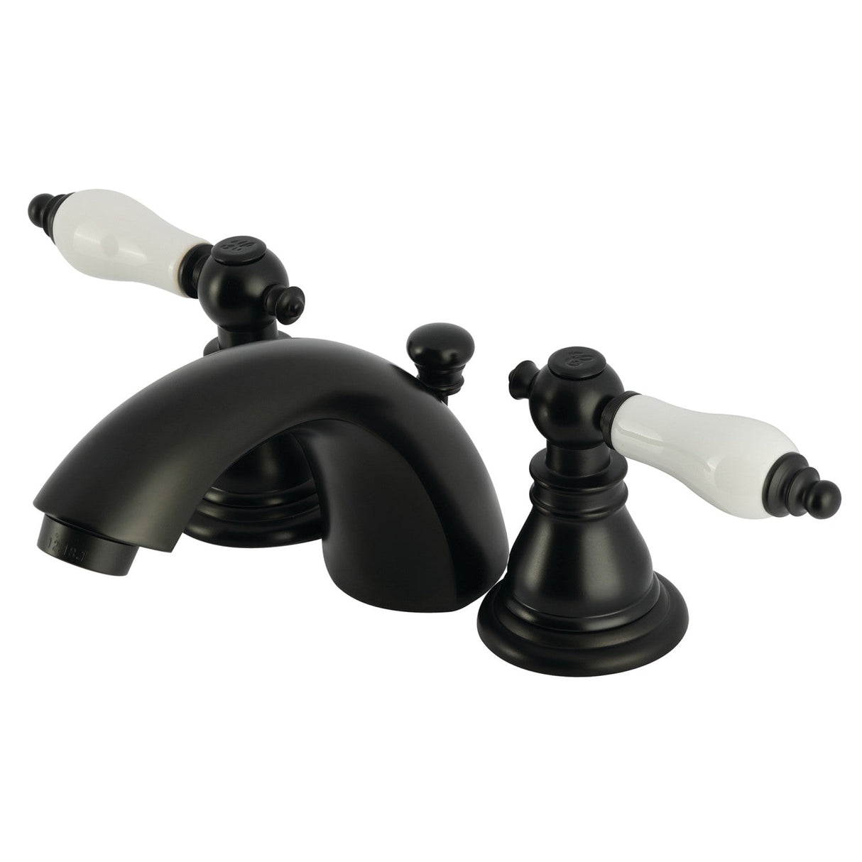 American Patriot KB950APL Two-Handle 3-Hole Deck Mount Mini-Widespread Bathroom Faucet with Plastic Pop-Up, Matte Black