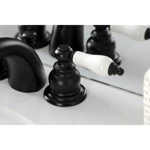 Victorian KB950PL Two-Handle 3-Hole Deck Mount Mini-Widespread Bathroom Faucet with Plastic Pop-Up, Matte Black