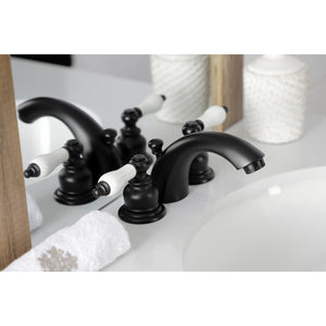 Victorian KB950PL Two-Handle 3-Hole Deck Mount Mini-Widespread Bathroom Faucet with Plastic Pop-Up, Matte Black