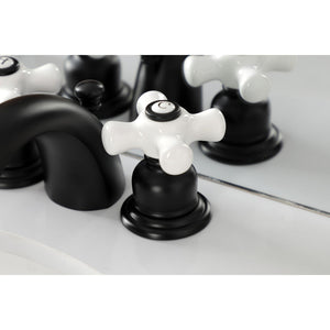 Victorian KB950PX Two-Handle 3-Hole Deck Mount Mini-Widespread Bathroom Faucet with Plastic Pop-Up, Matte Black