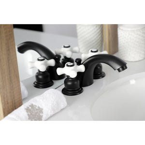 Victorian KB950PX Two-Handle 3-Hole Deck Mount Mini-Widespread Bathroom Faucet with Plastic Pop-Up, Matte Black