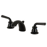 Restoration KB950RXL Two-Handle 3-Hole Deck Mount Mini-Widespread Bathroom Faucet with Plastic Pop-Up, Matte Black