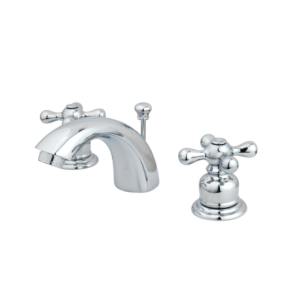 Victorian KB951AX Two-Handle 3-Hole Deck Mount Mini-Widespread Bathroom Faucet with Plastic Pop-Up, Polished Chrome