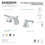 Royale KB951FL Two-Handle 3-Hole Deck Mount Mini-Widespread Bathroom Faucet with Plastic Pop-Up, Polished Chrome