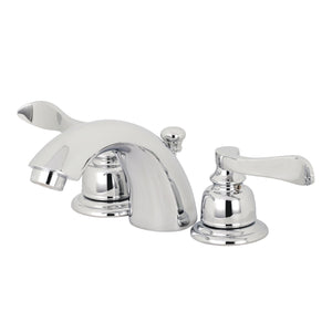 NuWave French KB951NFL Two-Handle 3-Hole Deck Mount Mini-Widespread Bathroom Faucet with Plastic Pop-Up, Polished Chrome