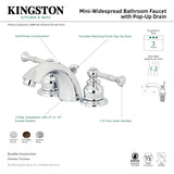 Naples KB951NL Two-Handle 3-Hole Deck Mount Mini-Widespread Bathroom Faucet with Plastic Pop-Up, Polished Chrome