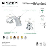 Victorian KB951PX Two-Handle 3-Hole Deck Mount Mini-Widespread Bathroom Faucet with Plastic Pop-Up, Polished Chrome