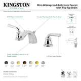 Restoration KB951RXL Two-Handle 3-Hole Deck Mount Mini-Widespread Bathroom Faucet with Plastic Pop-Up, Polished Chrome