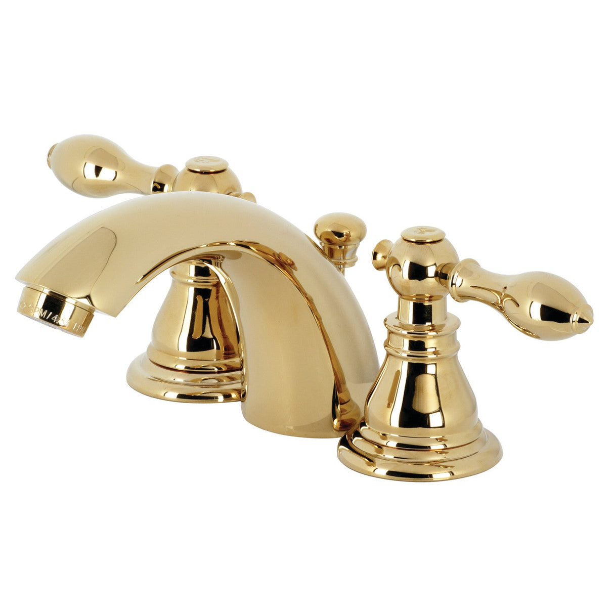 American Classic KB952ACL Two-Handle 3-Hole Deck Mount Mini-Widespread Bathroom Faucet with Plastic Pop-Up, Polished Brass