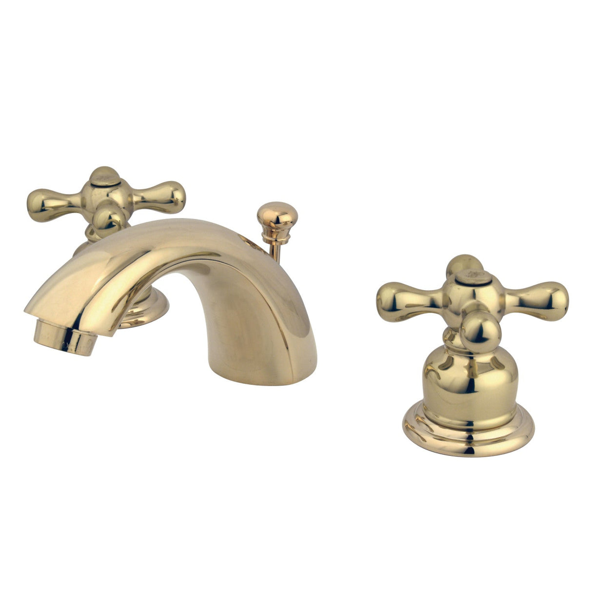 Victorian KB952AX Two-Handle 3-Hole Deck Mount Mini-Widespread Bathroom Faucet with Plastic Pop-Up, Polished Brass