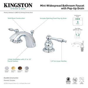 Knight KB952KL Two-Handle 3-Hole Deck Mount Mini-Widespread Bathroom Faucet with Plastic Pop-Up, Polished Brass
