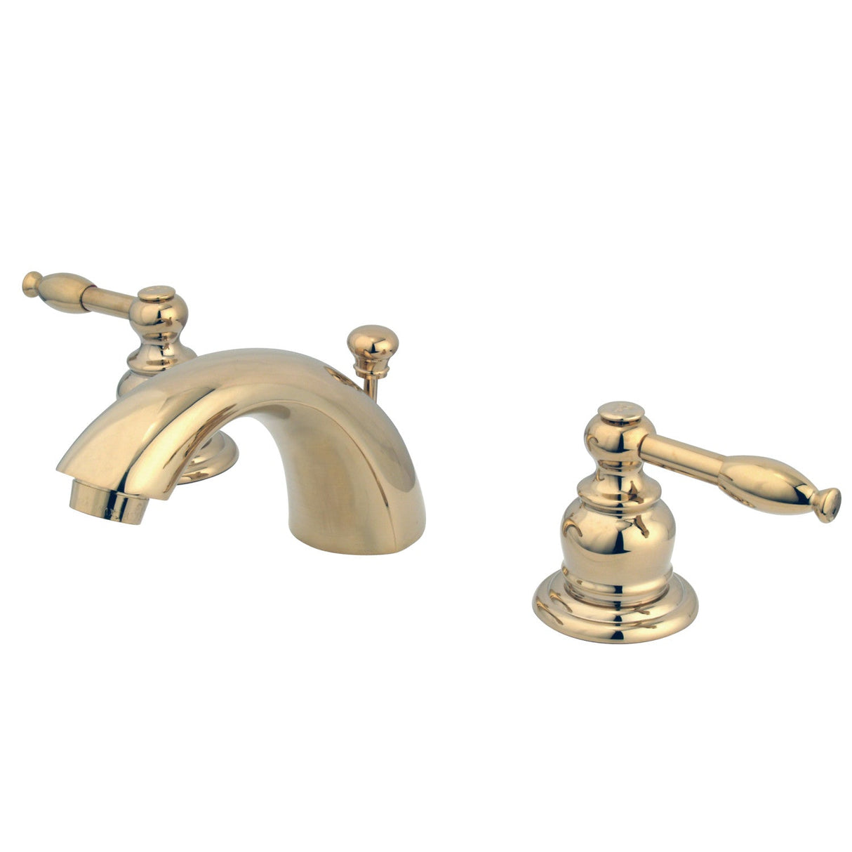 Knight KB952KL Two-Handle 3-Hole Deck Mount Mini-Widespread Bathroom Faucet with Plastic Pop-Up, Polished Brass