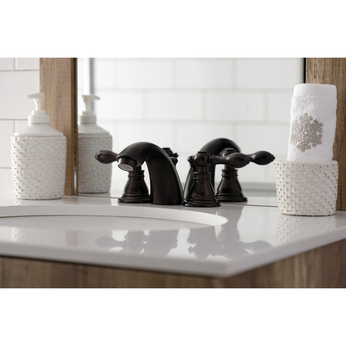 American Classic KB955ACL Two-Handle 3-Hole Deck Mount Mini-Widespread Bathroom Faucet with Plastic Pop-Up, Oil Rubbed Bronze