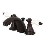 American Patriot KB955APL Two-Handle 3-Hole Deck Mount Mini-Widespread Bathroom Faucet with Plastic Pop-Up, Oil Rubbed Bronze