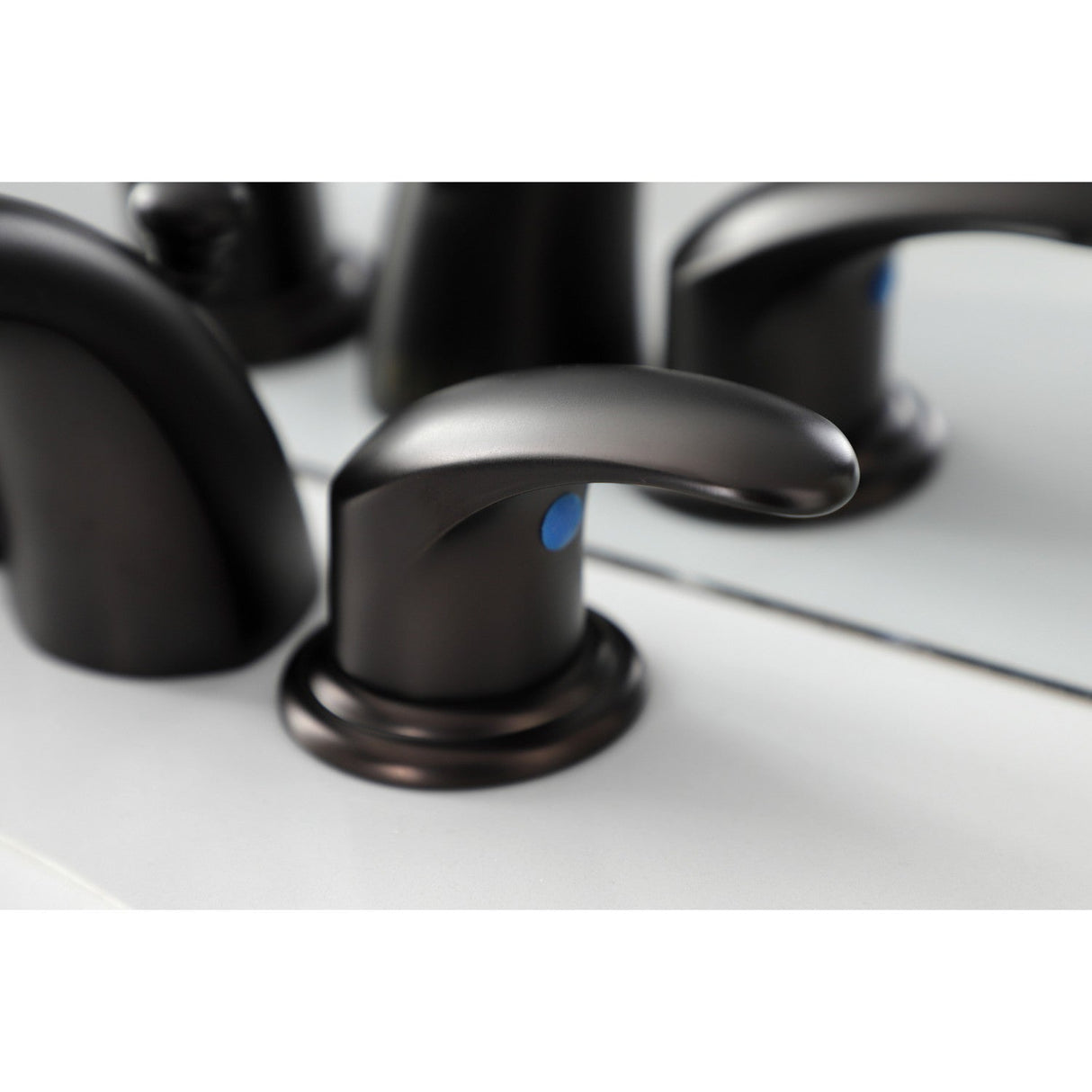 Legacy KB955LL Two-Handle 3-Hole Deck Mount Mini-Widespread Bathroom Faucet with Plastic Pop-Up, Oil Rubbed Bronze