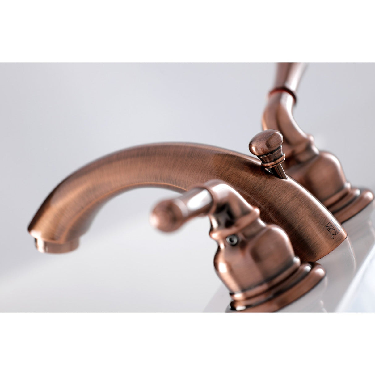 Magellan KB956 Two-Handle 3-Hole Deck Mount Mini-Widespread Bathroom Faucet with Plastic Pop-Up, Antique Copper