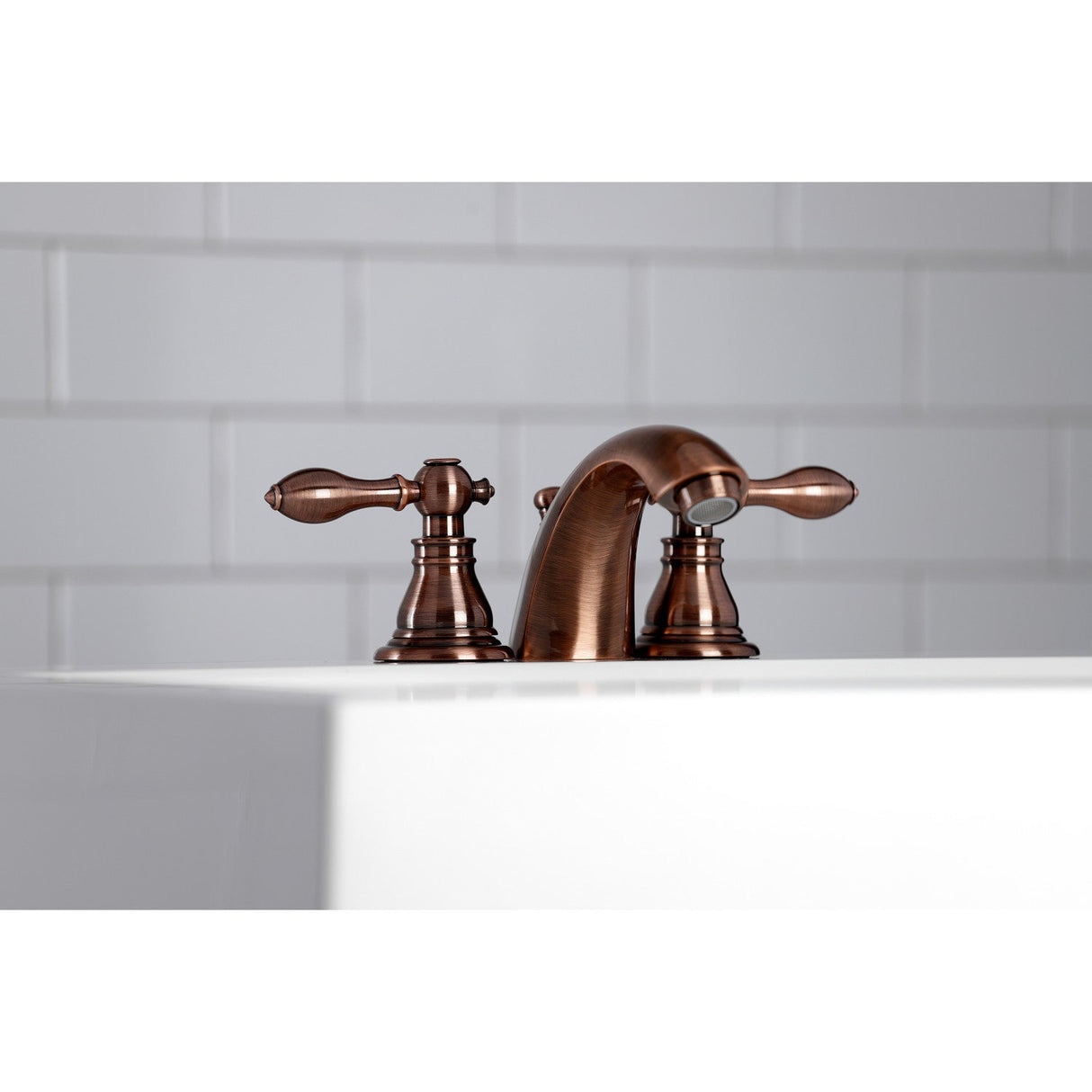 American Classic KB956ACL Two-Handle 3-Hole Deck Mount Mini-Widespread Bathroom Faucet with Plastic Pop-Up, Antique Copper