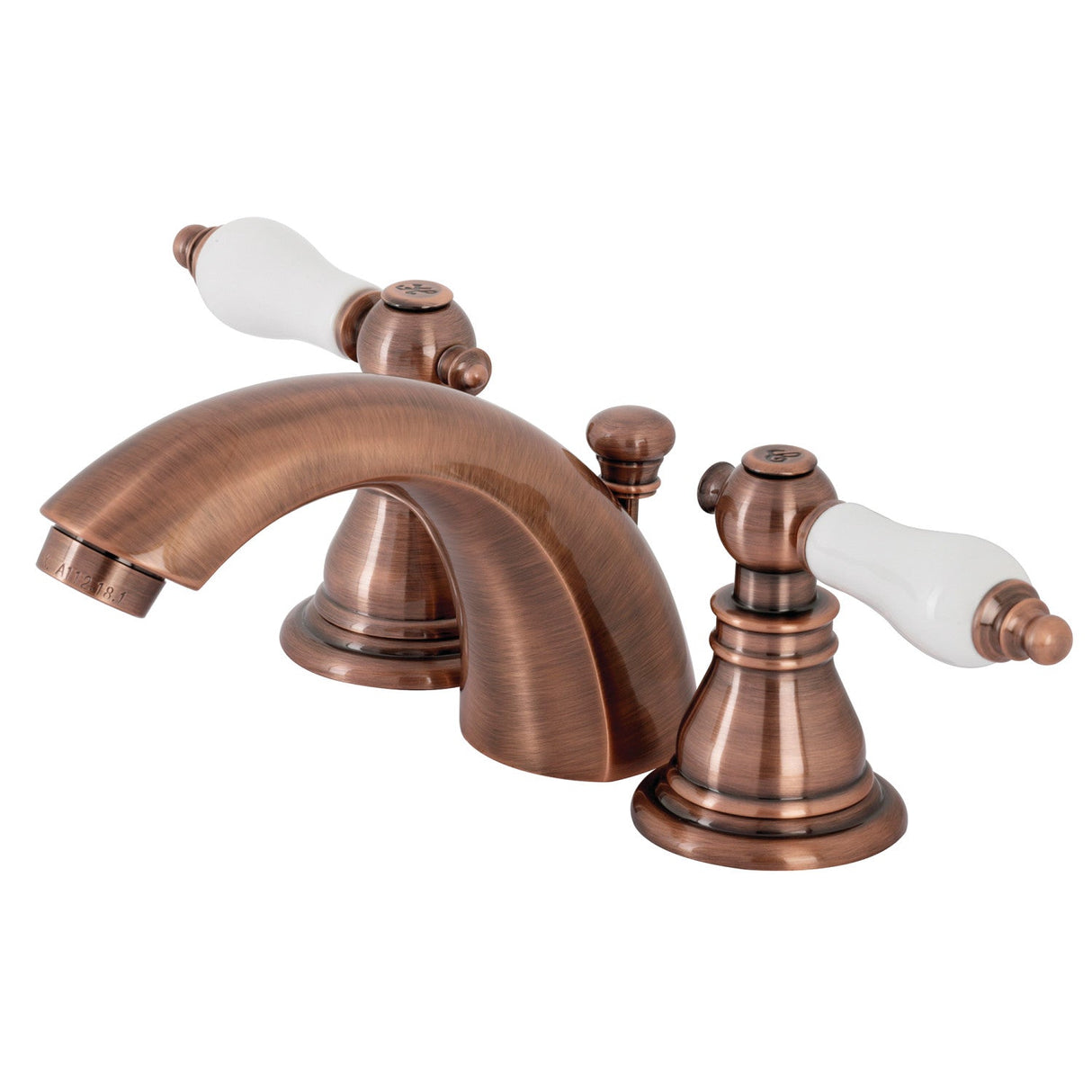 American Patriot KB956APL Two-Handle 3-Hole Deck Mount Mini-Widespread Bathroom Faucet with Plastic Pop-Up, Antique Copper