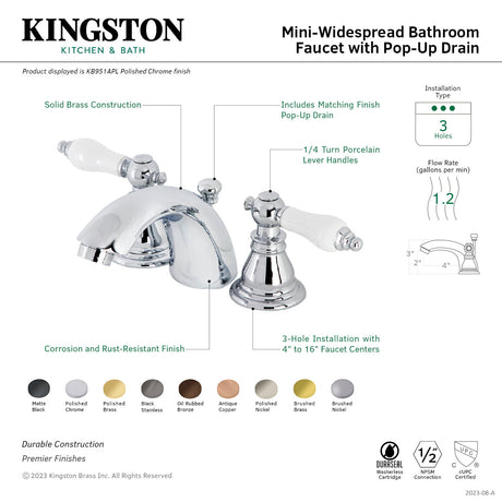 American Patriot KB956APLPN Two-Handle 3-Hole Deck Mount Mini-Widespread Bathroom Faucet with Plastic Pop-Up, Polished Nickel