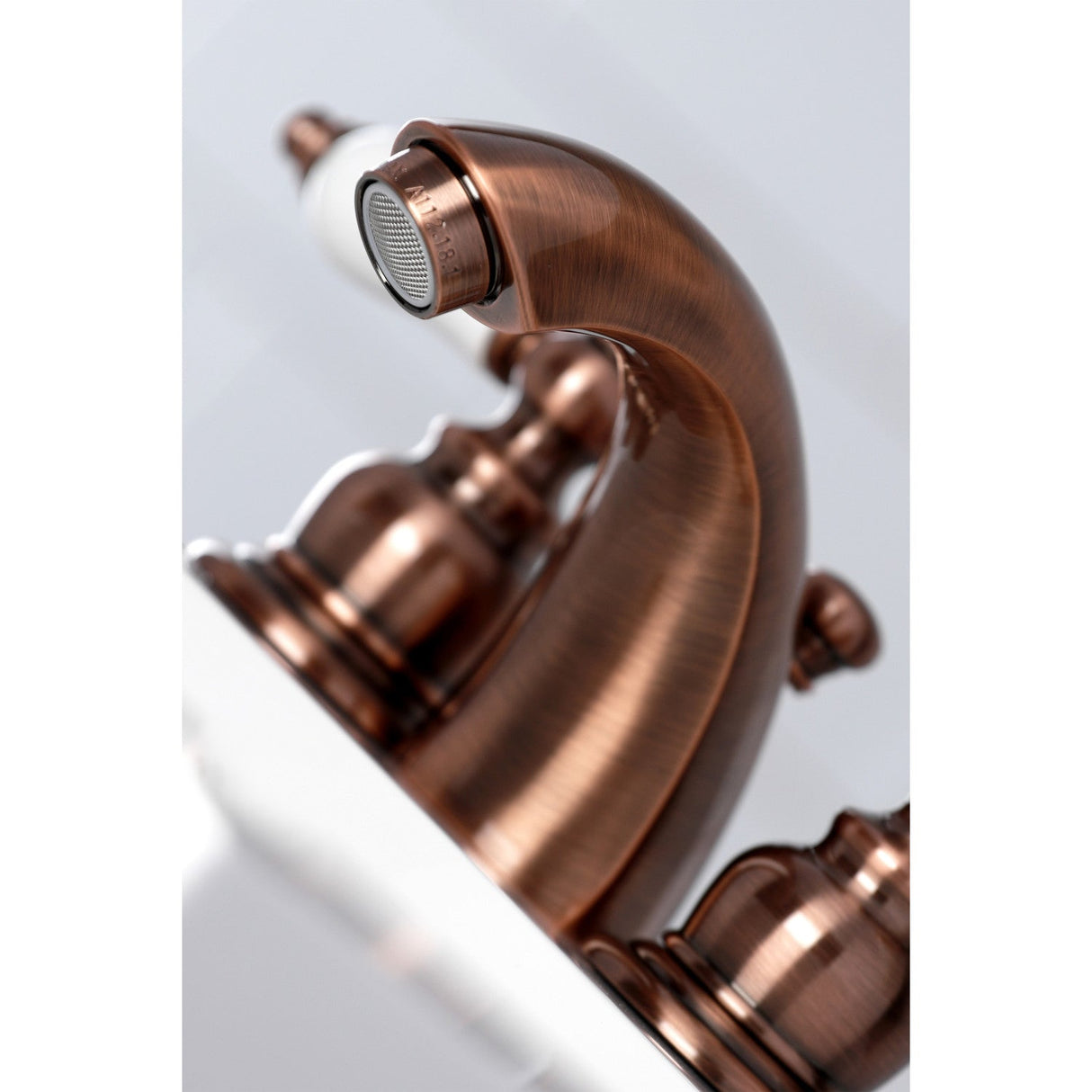 Victorian KB956PL Two-Handle 3-Hole Deck Mount Mini-Widespread Bathroom Faucet with Plastic Pop-Up, Antique Copper