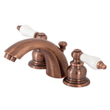 Victorian KB956PL Two-Handle 3-Hole Deck Mount Mini-Widespread Bathroom Faucet with Plastic Pop-Up, Antique Copper